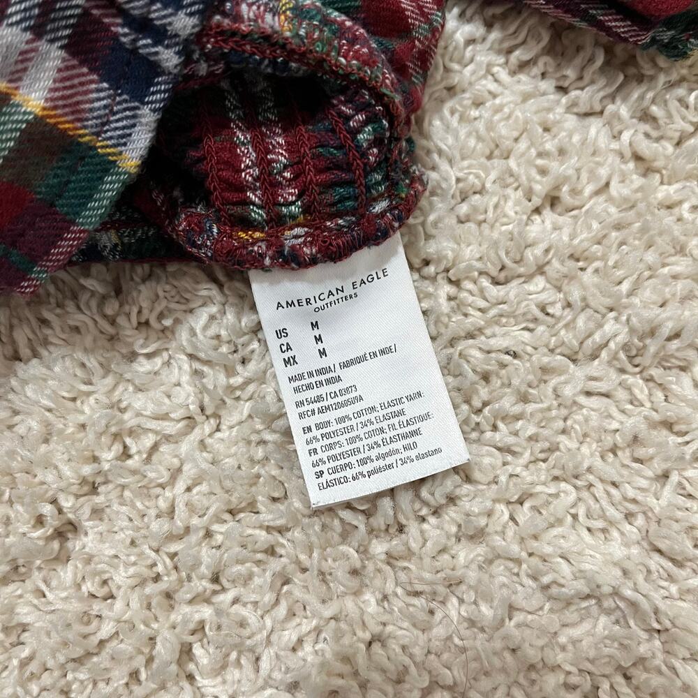 American Eagle Medium Plaid Smock Puff Sleeve Ruffle Square Neckline Top - Picture 5 of 6